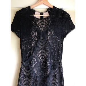 bcbg abstract floral lace gown